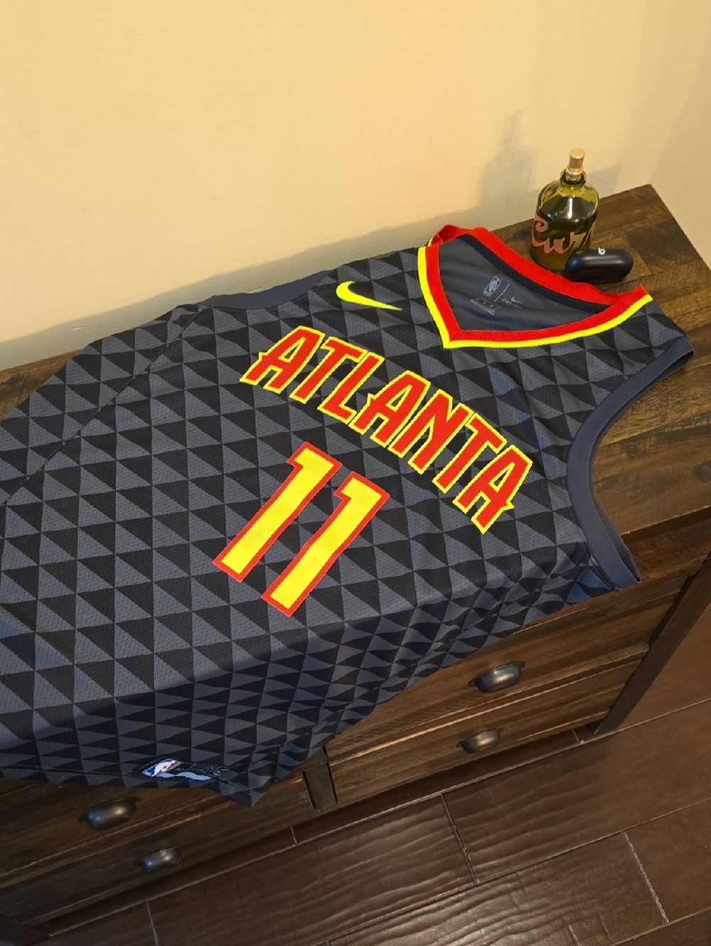 Men's Atlanta Hawks #11 Gray Geometric Dri-Fit Jersey with Red & Yellow Accents